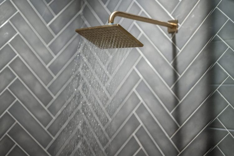 Close view of a square rain shower head
