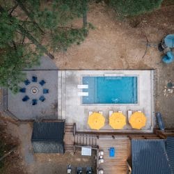 Aerial view of the rectangular pool with in-pool loungers