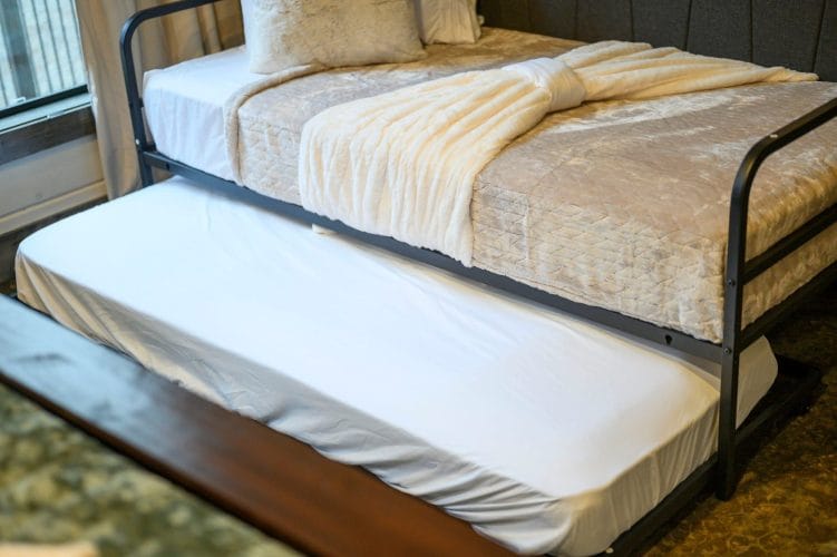Close view of white bed linens