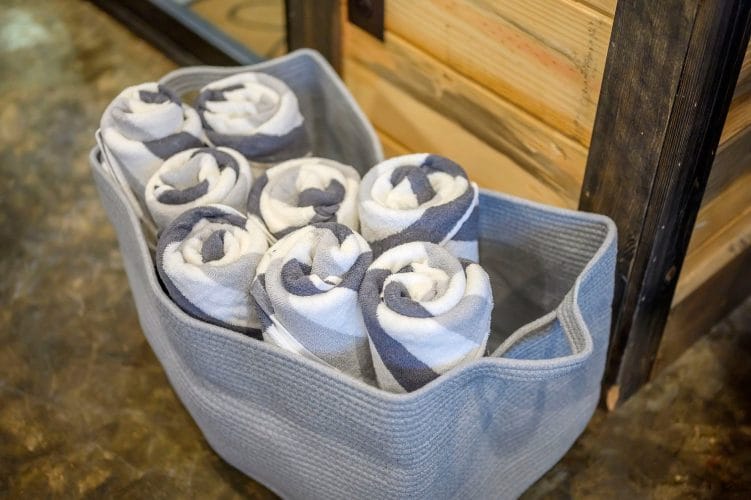 Rolled striped towels