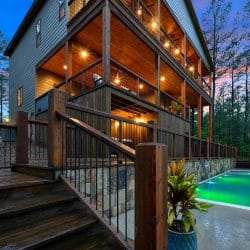Steps down from the deck toward the pool