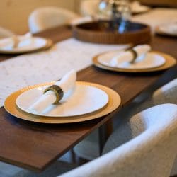 Close view of place settings on the dining table