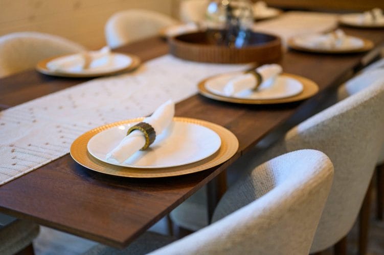 Close view of place settings on the dining table