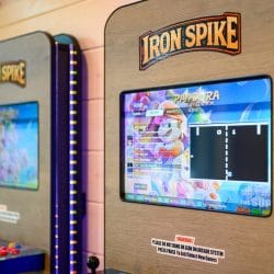 Close view of an arcade screen showing a game menu