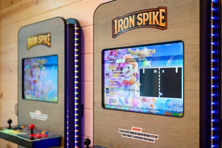 Close view of an arcade screen showing a game menu