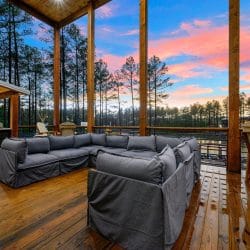 Gray outdoor sectional on the wood deck