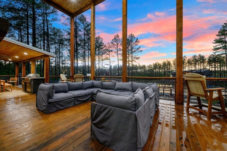 Gray outdoor sectional on the wood deck