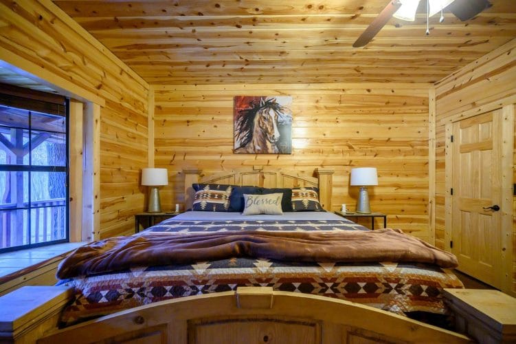 Foot of the bed in the horse-painting bedroom
